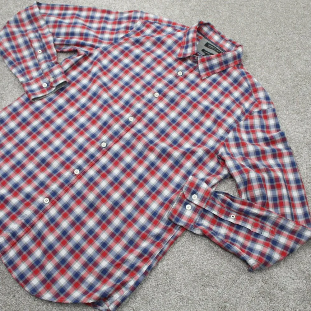Banana Republic Camden Fit Shirt Mens Medium Red/Blue Custom 078 Wash L/S Cotton